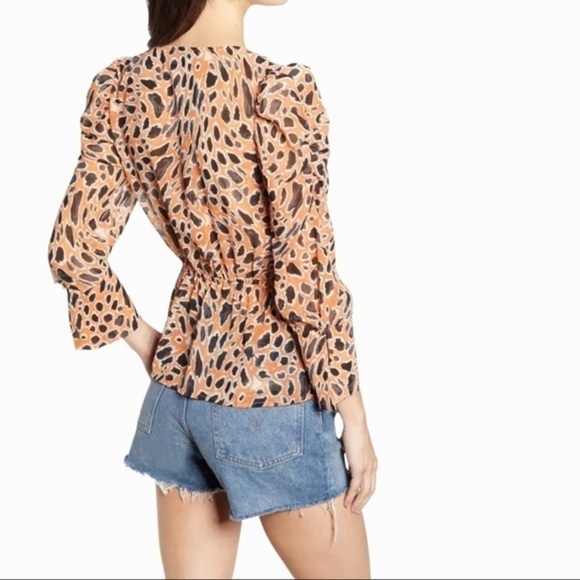 Anthropologie J.O.A. Animal Print Peplum Blouse size S orange and black - Picture 5 of 12